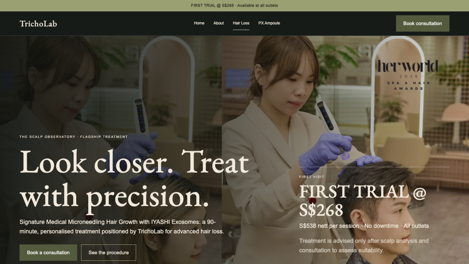Codex flagship Hair Loss treatment page hero