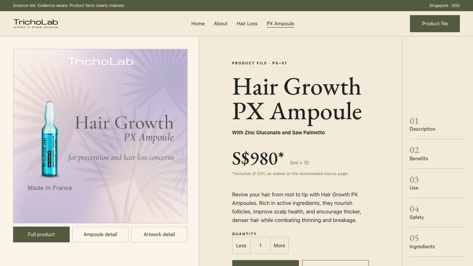 Codex proof-led PX Ampoule product page hero
