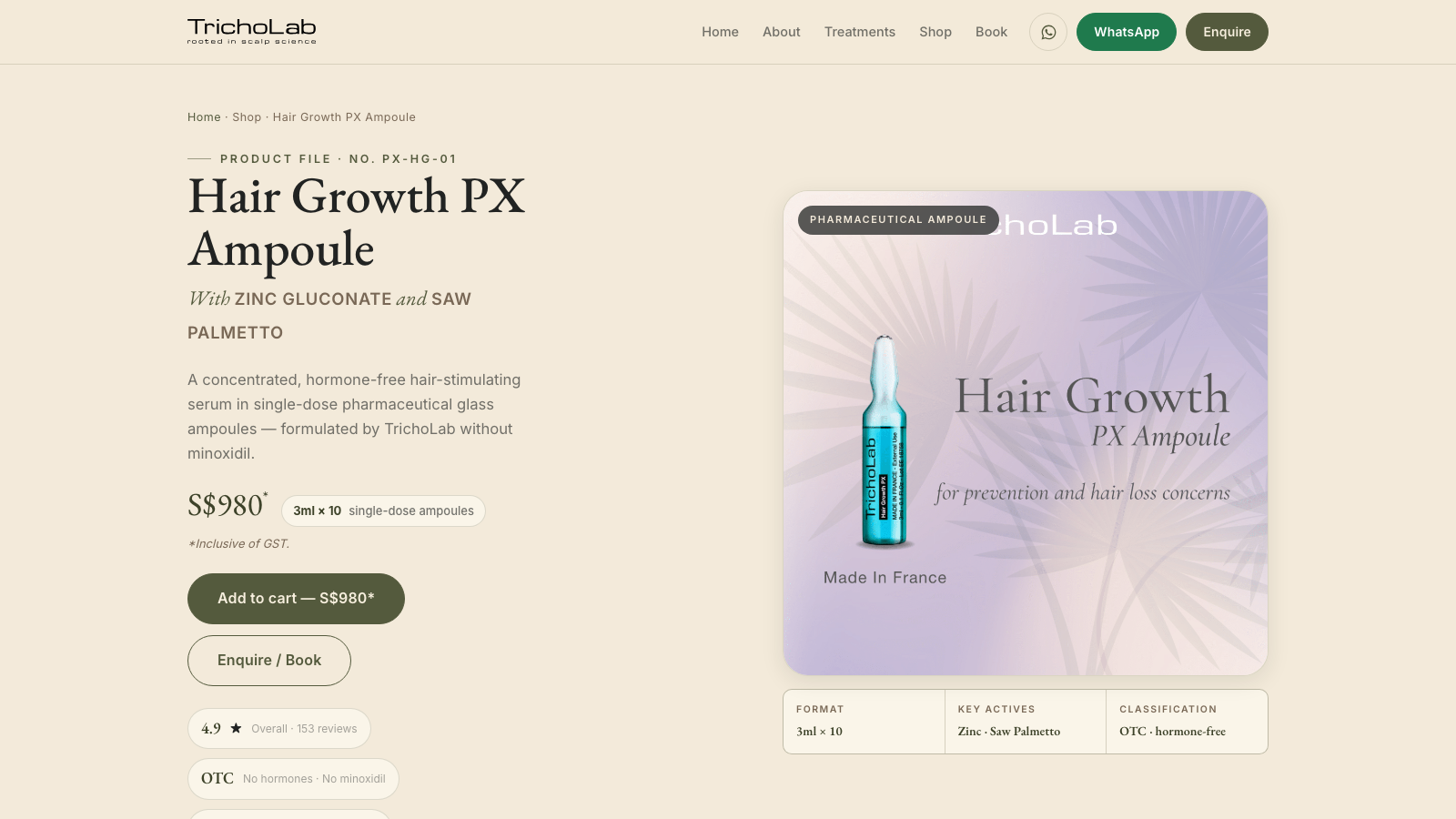 GLM proof-led PX Ampoule product page hero