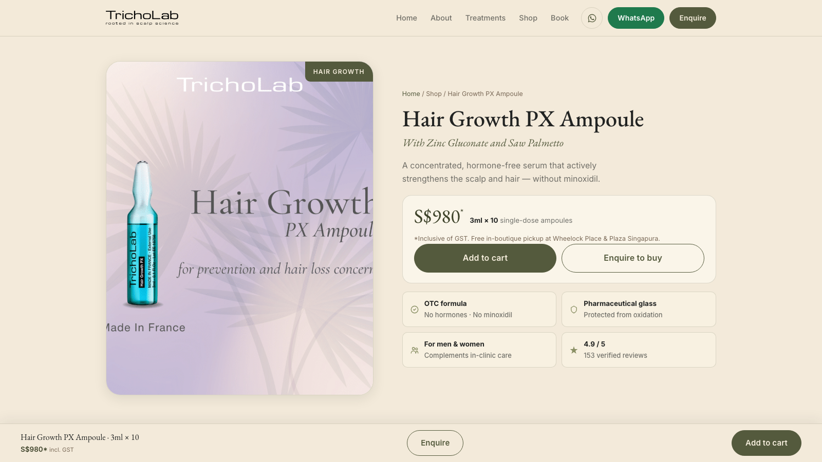 GLM flagship PX Ampoule product page hero